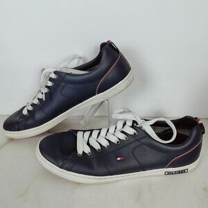 Tommy Hilfiger Men's Navy Leather Lace Up Low Sneakers Tennis Shoes, 10